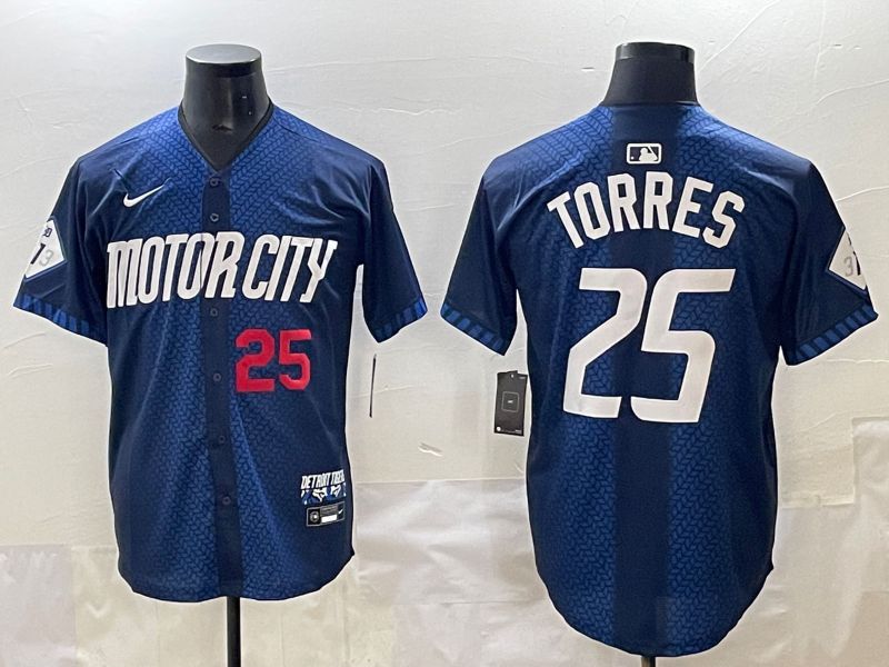 Men 2025 Detroit Tigers #25 Torres Blue Nike MLB Jersey style 7154